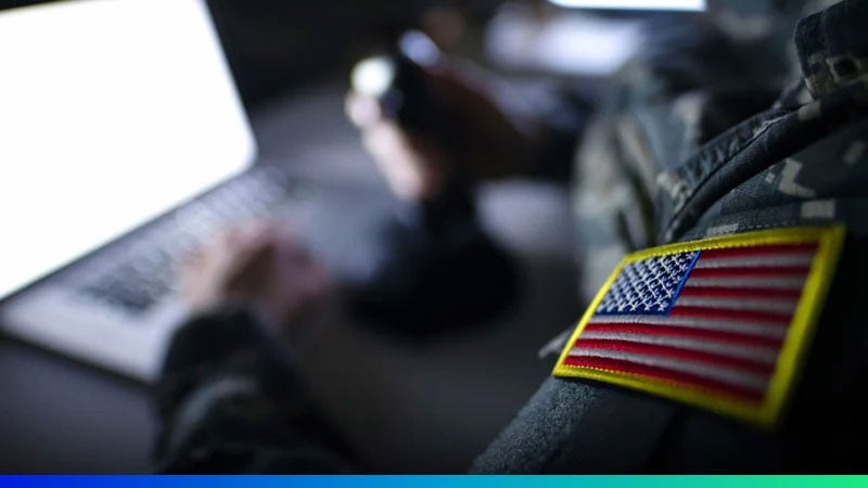 USA flag badge on the side of a man's military coat